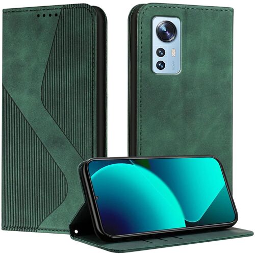 SJZG-Coque Pour Xiaomi Mi 12 / Xiaomi Mi 12X, Etui Mi 12X Cuir, Pu Cuir Portefeuille Housse Et Magnétique Flip Pochette Étui À Rabat Protection Case Avec Antichoc Tpu Housse (Vert)