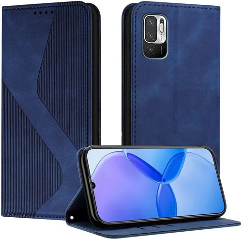 SJZG-Coque Pour Xiaomi Redmi 10 4G / Redmi 10 2022, Etui Redmi 10 2022 Cuir, Pu Cuir Portefeuille Housse Et Magnétique Flip Pochette Étui À Rabat Protection Case Avec Antichoc Tpu Housse (Bleu)