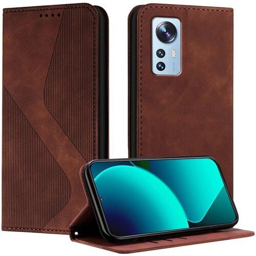 SJZG-Coque Pour Xiaomi Mi 12 / Xiaomi Mi 12X, Etui Mi 12X Cuir, Pu Cuir Portefeuille Housse Et Magnétique Flip Pochette Étui À Rabat Protection Case Avec Antichoc Tpu Housse (Marron)
