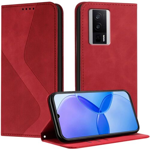 SJZG-Coque Pour Xiaomi Redmi K60 Pro / K60, Etui Redmi K60 Cuir, Pu Cuir Portefeuille Housse Et Magnétique Flip Pochette Étui À Rabat Protection Case Avec Antichoc Tpu Housse (Rouge)
