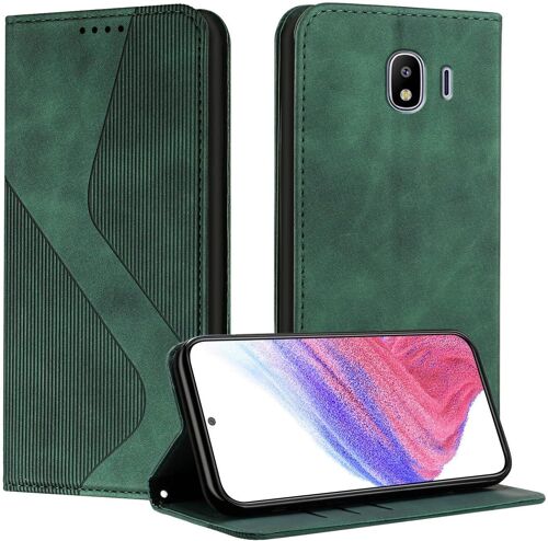 SJZG-Coque Pour Samsung Galaxy J4 2018, Etui Samsung J4 2018 Cuir, Pu Cuir Portefeuille Housse Et Magnétique Flip Pochette Étui À Rabat Protection Case Avec Antichoc Tpu Housse (Vert)
