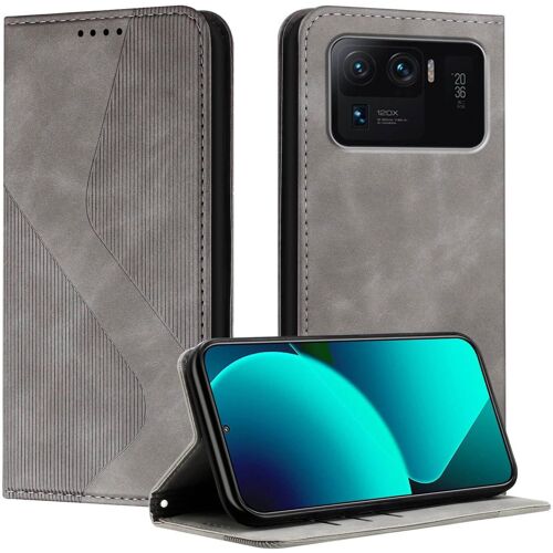 SJZG-Coque Pour Xiaomi Mi 11 Ultra 5G, Etui Mi 11 Ultra 5G Cuir, Pu Cuir Portefeuille Housse Et Magnétique Flip Pochette Étui À Rabat Protection Case Avec Antichoc Tpu Housse (Gris)