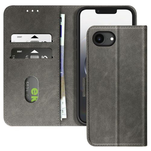 Étui pour iPhone 16e Clapet Portefeuille et Support Vidéo Gris