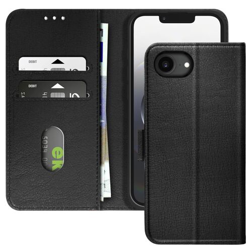 Étui Portefeuille pour iPhone 17e Série Chesterfield Grainé Fonction Stand Noir