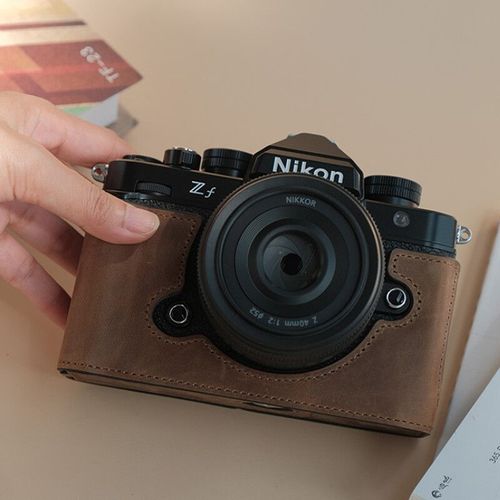 Roadfisher-Sac pour appareil photo en cuir véritable,housse de protection faite à la main,gaine de base,ceinture de cou initiée,dragonne pour Nikon ZF - Type Brown Bag