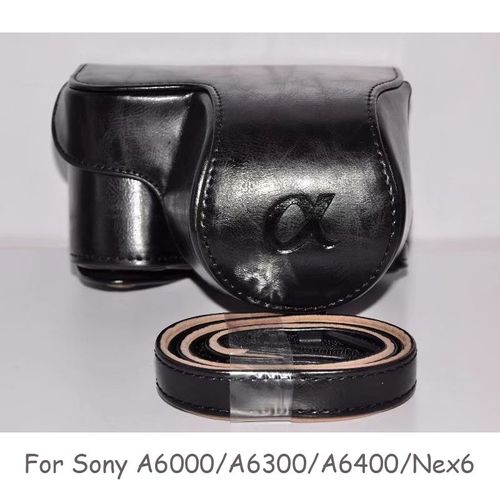 Étui en cuir pour Sony A6000/A6100/A6300/A6400/Nex6 (objectif 6-50),Base de protection rétro,sac pour appareil photo en PU avec bandoulière - Type black