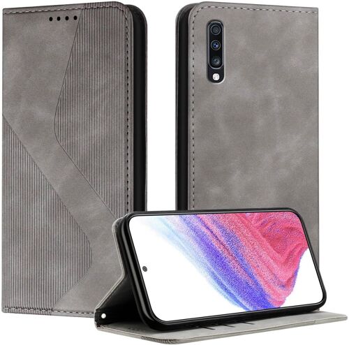 SJZG-Coque Pour Samsung Galaxy A70 / A70S, Etui Samsung A70S Cuir, Pu Cuir Portefeuille Housse Et Magnétique Flip Pochette Étui À Rabat Protection Case Avec Antichoc Tpu Housse (Gris)