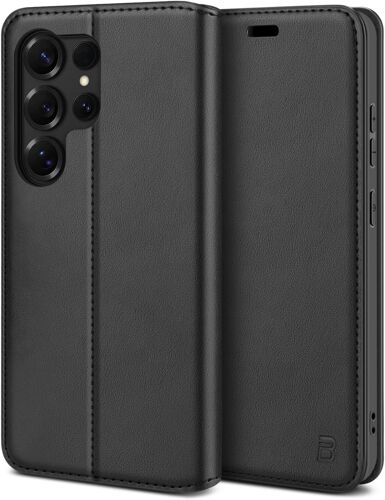 TRAHOO-Coque pour Samsung S25 Ultra, Etui Housse pour Samsung Galaxy S25 Ultra en Cuir Premium Flip Case Portefeuille, à Rabat avec Porte-Cartes de Crédit, Fermeture Magnétique, Noir