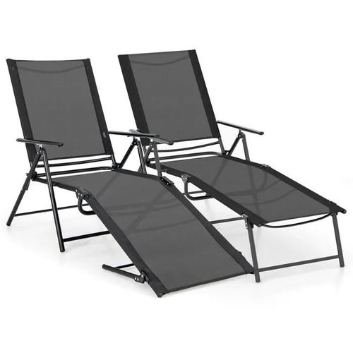 Costway Lot De 2 Chaise Longue De Jardin Pliable À 6 Positions, Cadre Métallique, Tissu De Siège Respirant, Charge 150 Kg