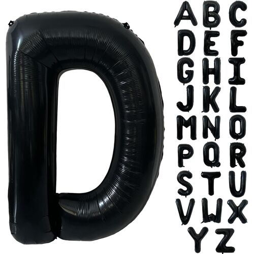 SJZG-Grand Ballon En Mylar Noir À L'Hélium - 101 Cm - Ballons De L'Alphabet - Lettres Pour Anniversaire, Douche Nuptiale, Décoration D'Anniversaire (Lettre D)
