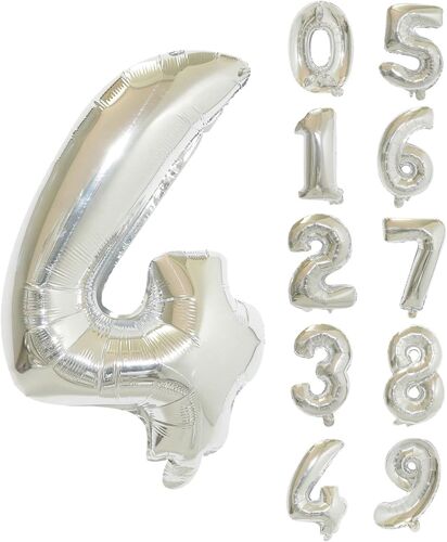 SJZG-Feuille De 16 ""Ballons En Feuille, Ballon Numéro 4, Auto-Scellant Des Ballons D'Hélium Pour Anniversaire, Mariage, Fournitures De Fête, Décoration, Ballons De Feuille Pour Fêtes, Argent