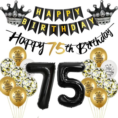 SJZG-Ballon 75E Anniversaire Deco Homme Femme Or Noir Ballon Feuille 75 Ans Anniversaire Homme Deco Noir Joyeux 75E Anniversaire Guirlande Anniversaire 75 Deco Anniversaire 75 Ans Homme Femmes