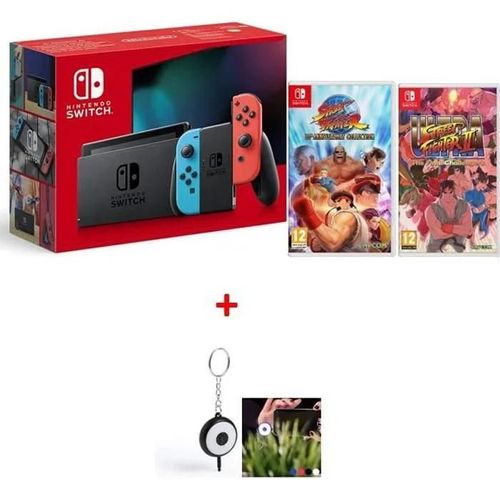 Pack Console Nintendo Switch Néon + 2 Jeux Street Fighter + Flash Led Offert