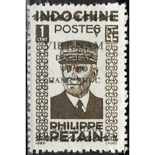 Indochine - Vientnam - Guerre D'Indépendance 1946 / 48, Beau Timbre Neuf** Yvert 8, Philippe Pétain 1c. Gris Noir Avec Surcharge Des Autorités Nord-Vietnamiennes.