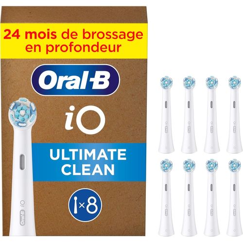 Lot De 8 Brossettes De Rechange Ultimate Clean, Authentiques, Blanches, Brossage En Profondeur, Elimination De La Plaque Dentaire, Brossette Ronde Pour Les Brosses Electriques Oral B Io, Car[Z6]