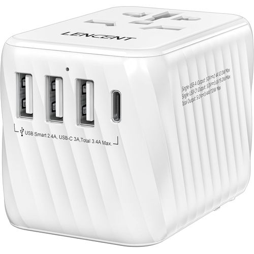 KALANKA-Adaptateur de Voyage, Prise Universelle Internationale avec 3 USB-A et 1 USB-C PD, Adaptateur Mondial Voyage France vers USA Canada UK Australie Chine Japon Irlande, Type A/C/G/I, Blanc