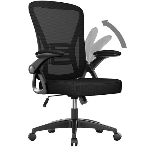 Chaise De Bureau Ergonomique, Accoudoirs Rabattables À 90°, Soutien Lombaire Unique, Revêtement En Maille Respirante, Siège Pivotant À 360°, Fonction Swing, Noir