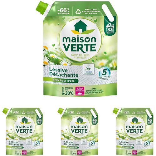 Recharge Lessive Liquide - Parfum Fraîcheur D'Ete - Lessive Détachante - Peaux Sensibles - Efficace Dès 20°C - 5 Enzymes Actives D'Origine Naturelle - Sans Conservateurs - 33 Lavages[Z82]