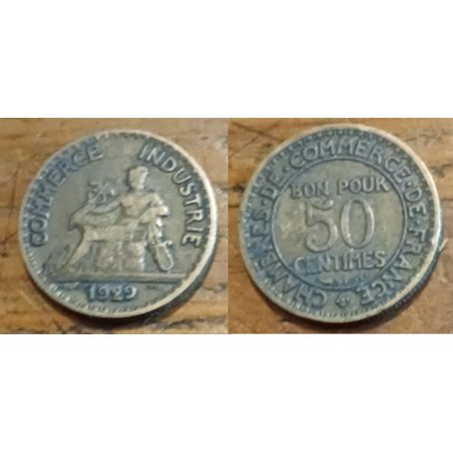 France 50 Centimes Chambres De Commerce Domard 1929 Variante 2 Ferme