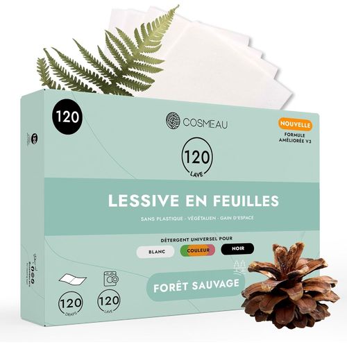 Lessive En Feuilles - Forêt Sauvage - Jusqu`À 120 Cycles De Lavage (120 Feuilles) - Pour Vêtements Blancs, Colorés Et Noirs - Sans Plastique, Biodégradable & Parfait Comme Détergent De Voyag[Z368]