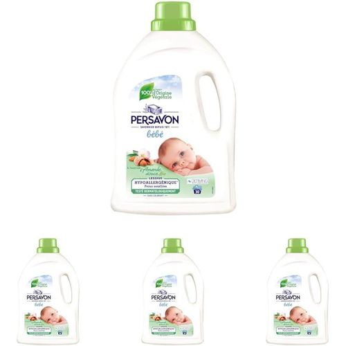 Lessive Bébé, À L'Extrait D'Amande Douce Bio, Hypoallergénique, Peaux Sensibles, Sans Colorant, 33 Lavages - 1500 Ml (Lot De 4)[Z530]