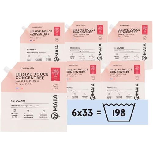 Eco-Recharge Lessive Liquide Fleur De Cerisier 6L - 198 Lavages - Lavage En Machine - Efficacité Anti-Taches - Formule Sans Allergènes - Emballage Écologique - 100% Française[Z343]