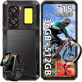 OUKITEL WP300 Telephone Portable Incassable 5G avec Montre Connect¿¿e 36Go+512Go 16000mAh Android 15 6.8"" 120Hz 108MP, Campeur Lumi¿¿re Dual SIM 5G/NFC Noir