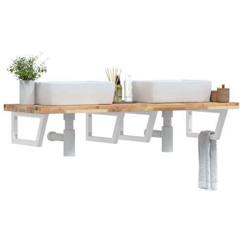 Vidaxl Étagère De Vasque Murale Acier Et Bois Massif D'acacia
