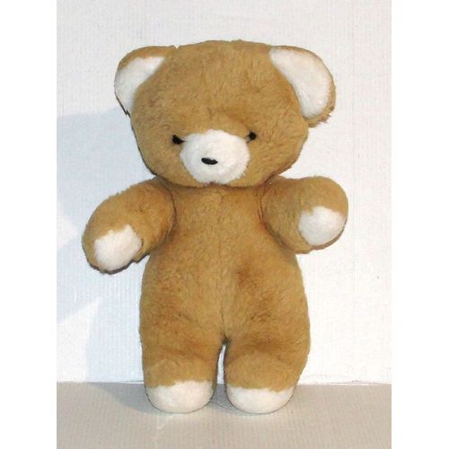 peluche ours marron clair et blanc doudou vintage nounours