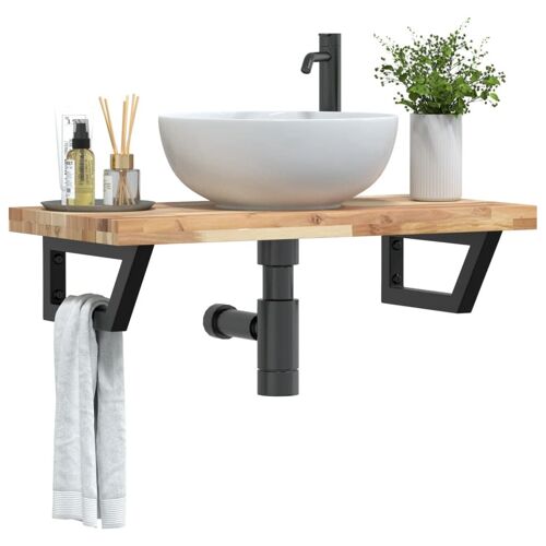 Vidaxl Étagère De Vasque Murale Acier Et Bois Massif D'acacia