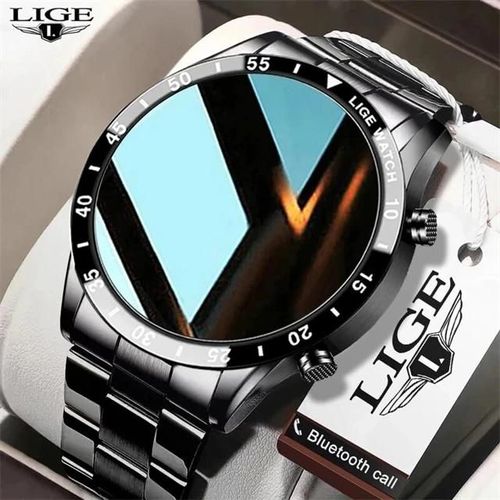 Lige-Montre Intelligente De Sport En Acier Pour Homme, Appel Bluetooth, Écran Tactile Complet, Montre Intelligente De Fitness, Étanche Ip67, Android, Ios, Luxe, Nouveau.Black.