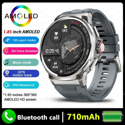 2025 Nouveau Pour Huawei V69 Montre Intelligente Hommes 1.85 Pouces 710 Mah Fréquence Cardiaque Gps Sport Ip68 Étanche Bluetooth Parler Smartwatch Homme.Grey Silicone Belt.