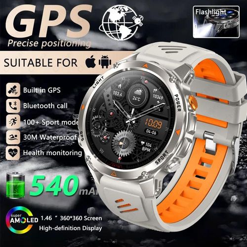 2025 Nouveau T-Rex 3 Montre Intelligente Hommes Gps Intégré 540 Mah Batterie 3Atm Étanche Boussole Baromètre Altimètre Sport Smartwatch Homme.White.