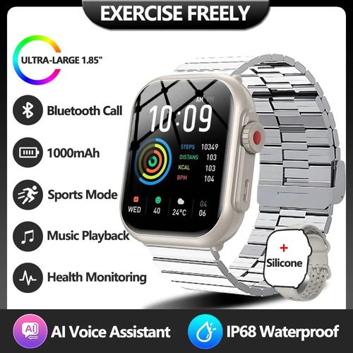 Montre Ultra K62 Hommes Femmes 1000Mah Amoled Fréquence Cardiaque 100 + Sport Hd Bluetooth Appel Gps Piste Étanche Montre Intelligente Pour Ios Android.Silver Steel.1000Mah