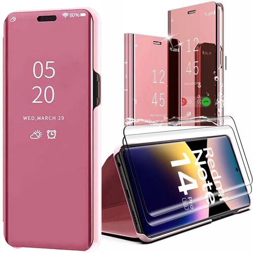 Coque + 2 Verres Trempés pour Xiaomi Redmi Note 14 Pro 5G (pas pour 4G) Protection Antichoc Smart Case Clear View Rose - E.F.Connection