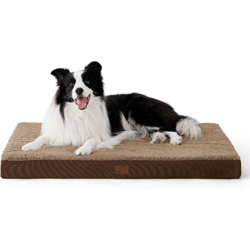 Coussin Chien Dehoussable Orthopédique - Tapis Pour Chien Grande Taille 91x69x7.6cm, Lit Pour Chien En Mousse Avec Revêtement De Peluche, Matelas Pour Chien Lavable, Brun