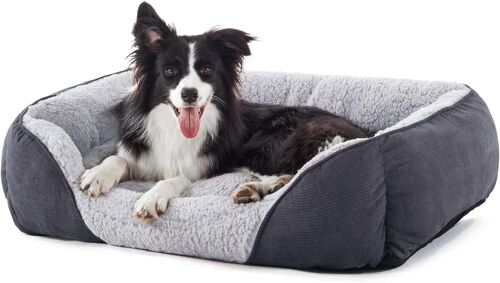 Panier Chien Moyen Taille - Lit Pour Chien Duveteux Lavable, Antidérapant Panier Pour Chien, Lit Chien Pour Moyen Chien Et Chat, Confortable Et Apaisant M(63×53×20 Cm Gris)