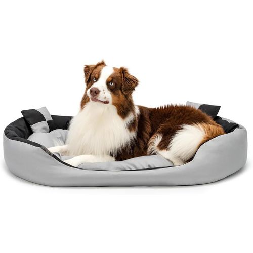 Lit Pour Chien 4-En-1 Avec Coussin Réversible, 65x50 Cm, Coussin Pour Animaux De Compagnie De Toutes Tailles Résistant Aux Griffures Avec Entrée Basse, Marron/Beige