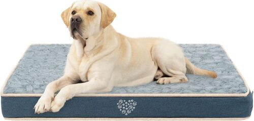 Tapis Lavable Pour Chien (Chaud Et Doux), Housse Amovible Et Doublure Intérieure Imperméable, Tapis Réversible Pour Chient, Matelas Pour Soulagement Des Articulations, Marine/Gris