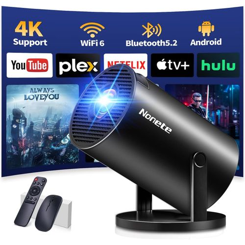 [App Intégrée] Vidéoprojecteur Avec Wifi 6 Bt5.2 Mini Projecteur Supporte 4K 1080P Retroprojecteur Video 270° Rotation Hdmi/Tv Stick/Usb/Ps5 Videoprojecteur 4K Avec Hdmi Et Souris Android 11 Black