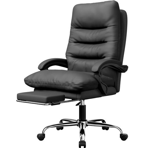 Chaise De Bureau Ergonomique Avec Repose-Pieds, Chaise De Direction En Cuir Pu À Dossier Haut, Hauteur Et Soutien Lombaire Réglables, Dossier Inclinable À 135°, Chaise De Bureau Confortable.
