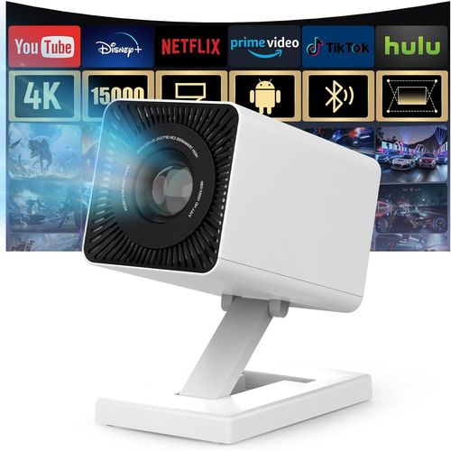 SUBZONAL-Mini Projecteur 4K Videoprojecteur Portable Projecteur WiFi 6 BT5.0, Android 11 Retroprojecteur 1080P Supporté pour Chambre, Maison et extérieur (Blanc)