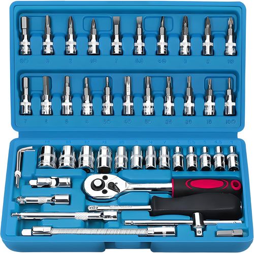 Jeu De Clés À Douille,46 Pièces,Jeu D'Outils Mécaniques,Écrous,Tailles,Boîte À Cliquet Et Jeu D'Embouts Pour La Réparation À La Maison Et Le Bricolage,Universel,Bleu