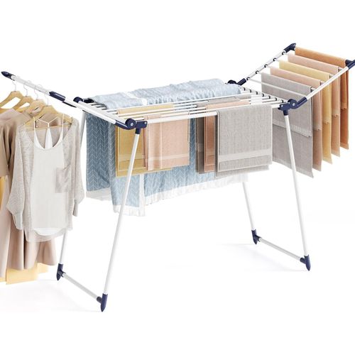 Étendoir à linge pliable Grand et stable Séchoir à vêtements Séchoir à linge à ailes pour l'intérieur et l'extérieur Blanc