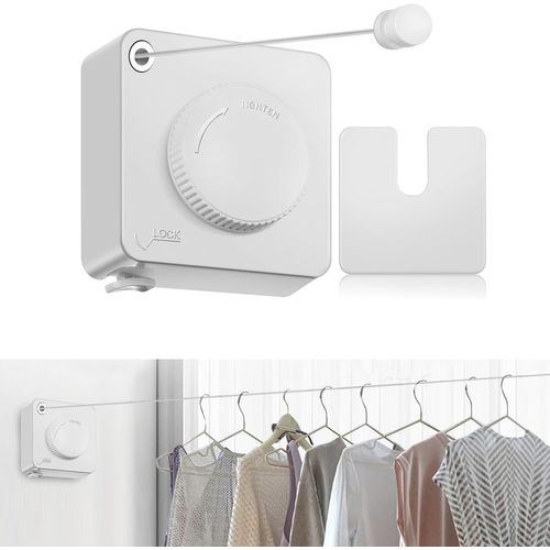 Corde À Linge Rétractable Pour Balcon,Fil À Linge Rétractable Extérieur 4,2M En Acier Inoxydable,Étendoir À Linge Fil Rétractable,Corde À Linge Murale Intérieur,Gain De Place