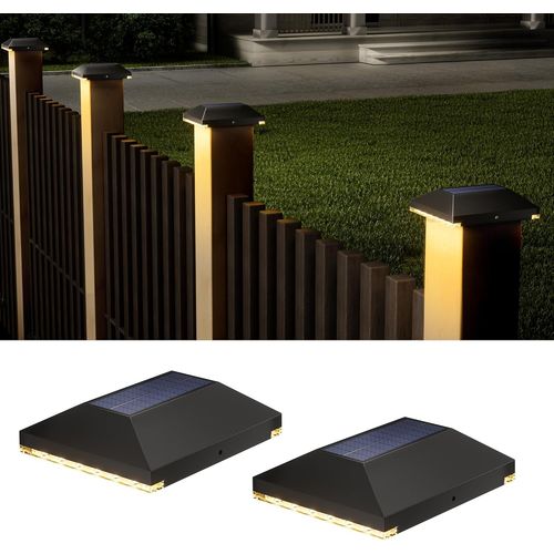 Lot De 2 Lampadaires Solaires Pour Clôture 7 X 7, 9 X 9, 10 X 10 Cm, Étanchéité Ip54, Lampes Automatiques Du Crépuscule À L'aube Pour Boîte Aux Lettres, Jardin, Allée
