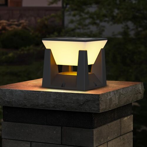 Luminaire Solaire Exterieur, Borne Éclairage Extérieur Solaire, Lampadaire Solaire Exterieur Etanche, Lampe De Pilier, Lumière De Chemin, Blanc Chaud, Noir