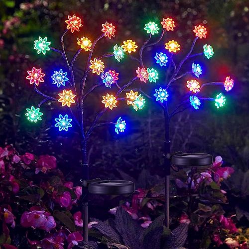 Asfasfq-Lampes Solaire Extérieur Jardin, Solaire Lotus Lumineuse 2 Pièces 2 Modes 40 Leds Lampe Branche Solaire Etanche Lampes Solaires De Jardin Pour Patio Mariage Noël Pelouse Décoration