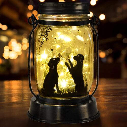 Lanterne solaire d'extérieur 3 en 1 pour chien, cadeaux de jardin, cadeaux pour femmes, lumière pour bocal Mason, cadeaux pour les amoureux des chiens, lumière solaire pour chien, décoration de jardin