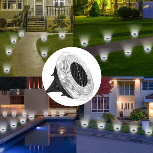Asfasfq-Lot De 12 Lampes Solaires D'extérieur - 8 Led Étanches - Pour Extérieur - Blanc Froid - Pour Jardin, Allée, Allée, Terrasse, Pelouse